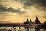 Village Canvas Paintings - View of Chimney Rock, Ogalillalh Sioux Village in Foreground